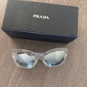 AUTHENTIC PRADA Clear Transparent Cat Eye w. Black Tint Sunglasses & Prada Case.